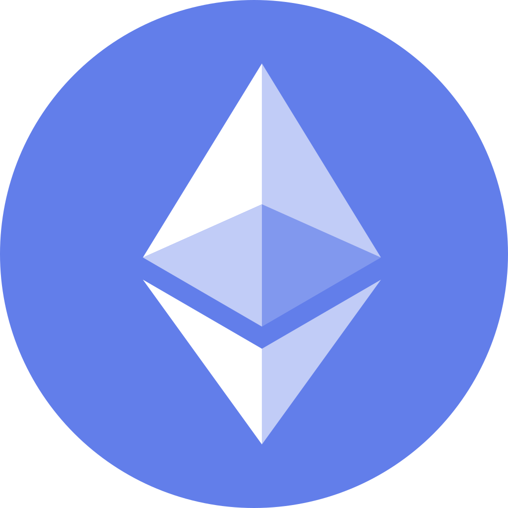 Ethereum Logo - Pyramid that is above a downward arrow and they are both inside of a circle